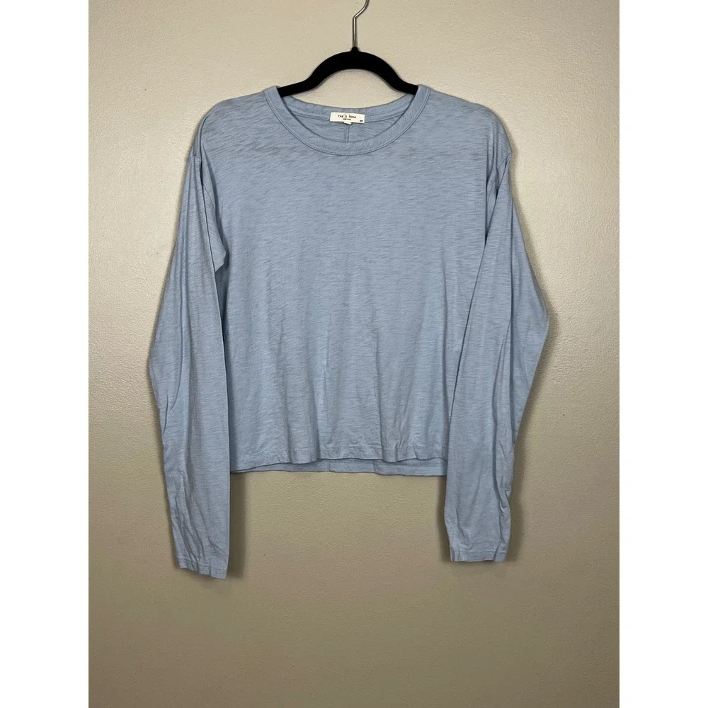 Rag & Bone New York Womens Blue Organic Pima Cotton Long Sleeve Tee Shirt Small - Picture 1 of 9